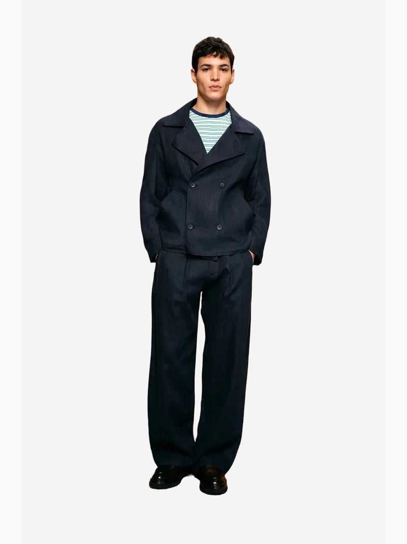 Chaqueta de lino abotonada giesto Azul marino - Kiabi