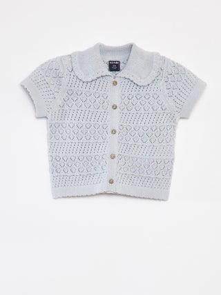 Chaqueta de manga corta de punto calado