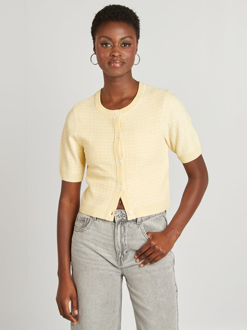 Chaqueta de manga corta punto cuadros AMARILLO - Kiabi