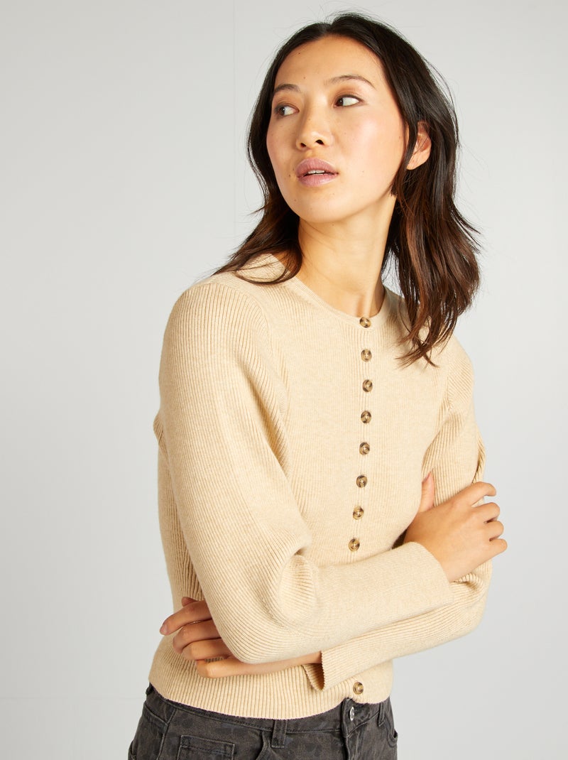 Chaqueta de manga larga de punto de canalé BEIGE - Kiabi