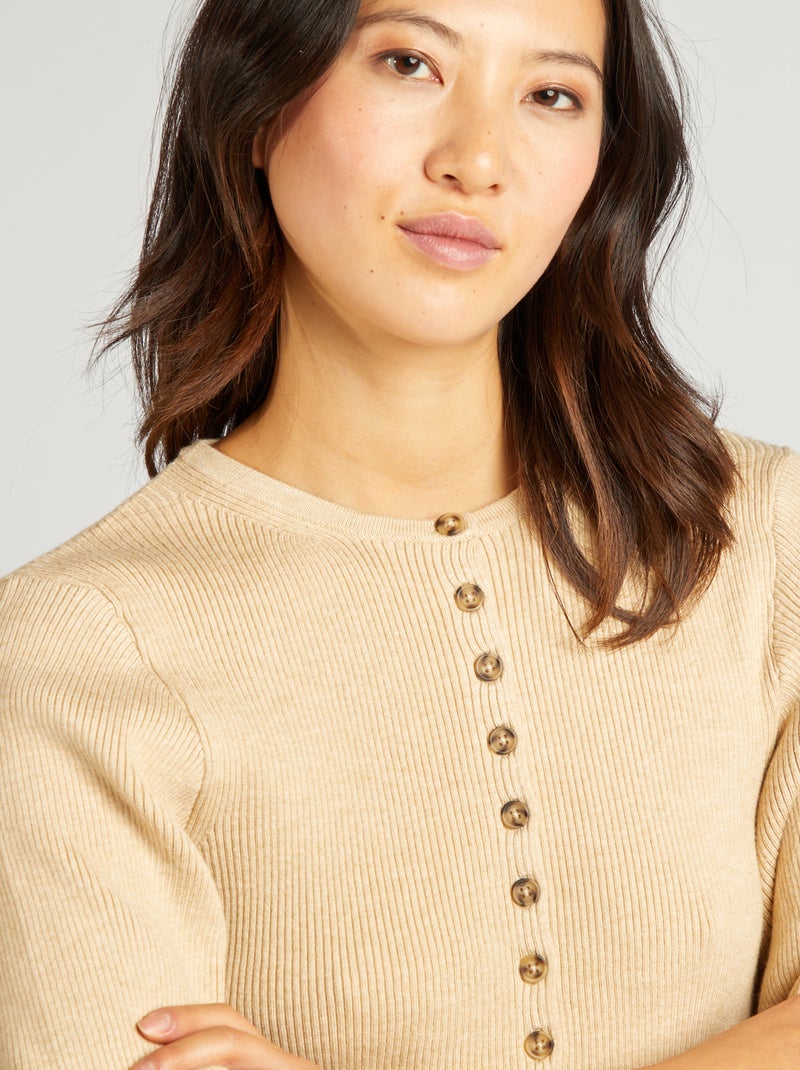 Chaqueta de manga larga de punto de canalé BEIGE - Kiabi