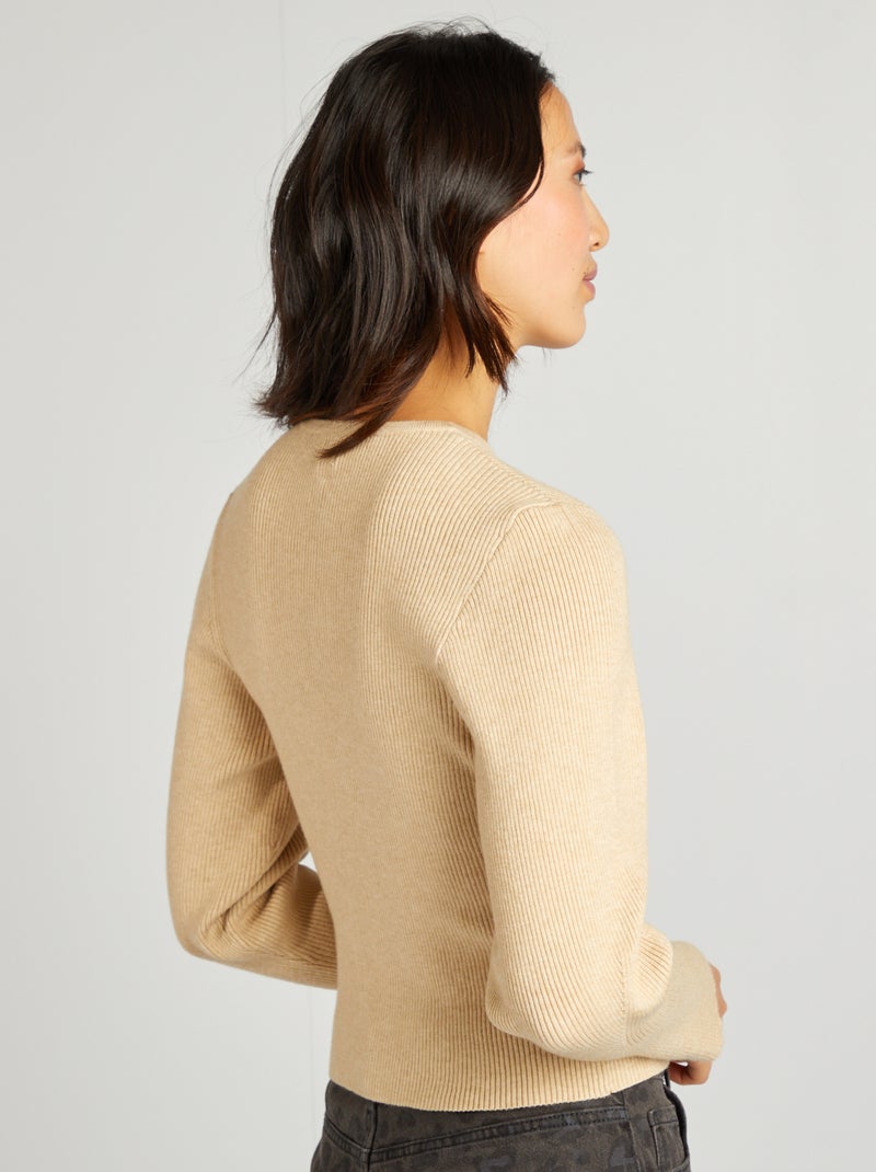 Chaqueta de manga larga de punto de canalé BEIGE - Kiabi