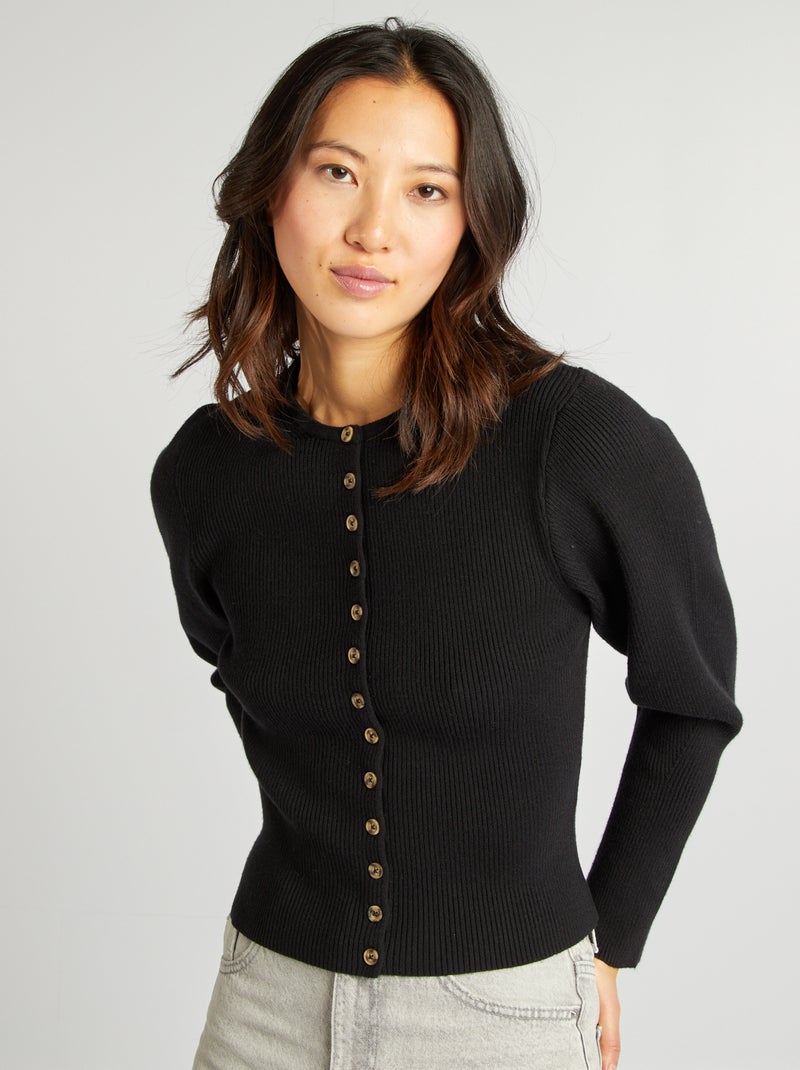 Chaqueta de manga larga de punto de canalé negro - Kiabi