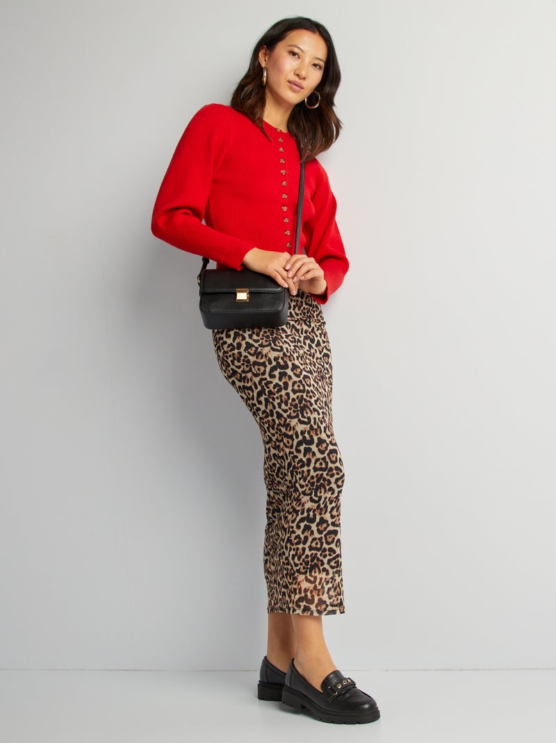 Chaqueta de manga larga de punto de canalé rojo - Kiabi