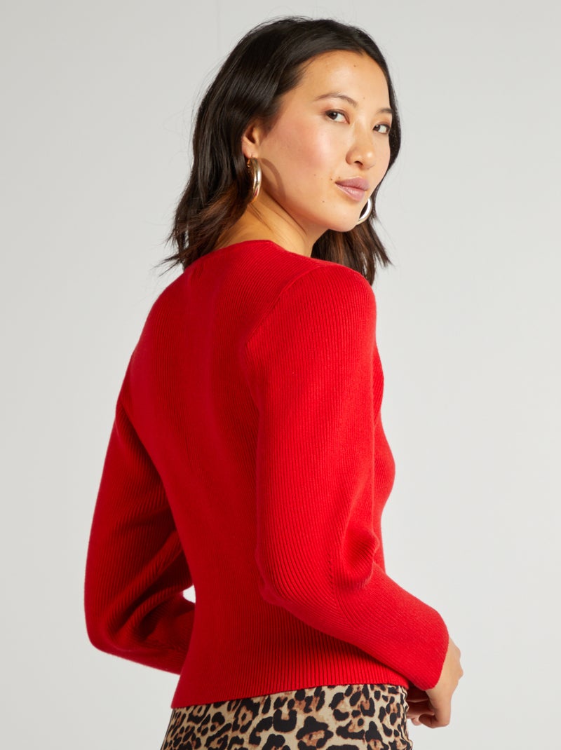 Chaqueta de manga larga de punto de canalé rojo - Kiabi