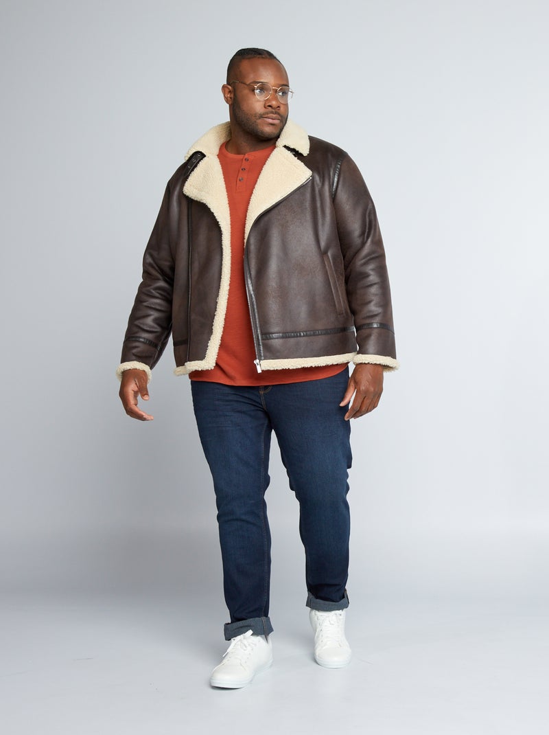 Chaqueta de material sintético forrada de borreguito MARRON - Kiabi