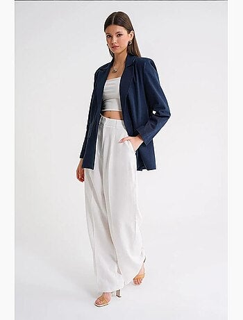 Chaqueta de mezcla de algodón y lino con cierre de botones y cuello camisero mixray