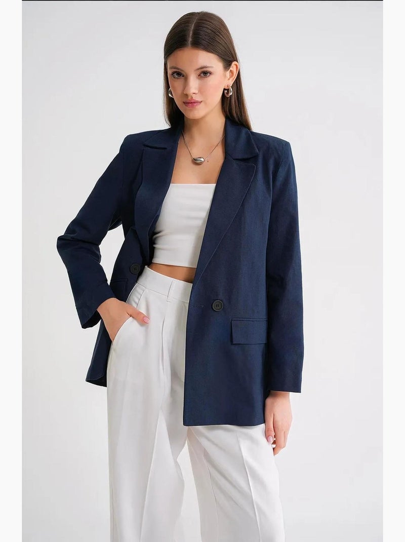 Chaqueta de mezcla de algodón y lino con cierre de botones y cuello camisero mixray Azul marino - Kiabi