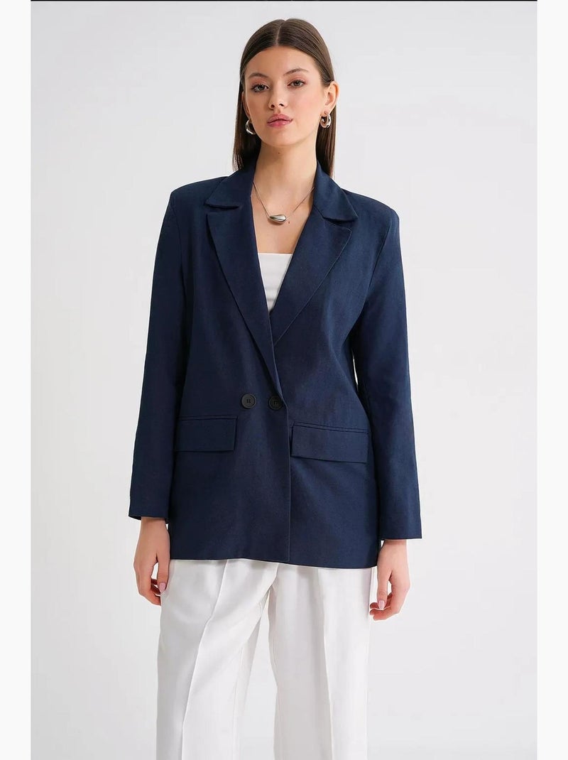 Chaqueta de mezcla de algodón y lino con cierre de botones y cuello camisero mixray Azul marino - Kiabi