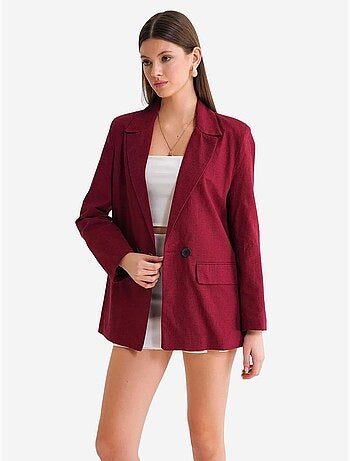Chaqueta de mezcla de algodón y lino con cierre de botones y cuello camisero mixray