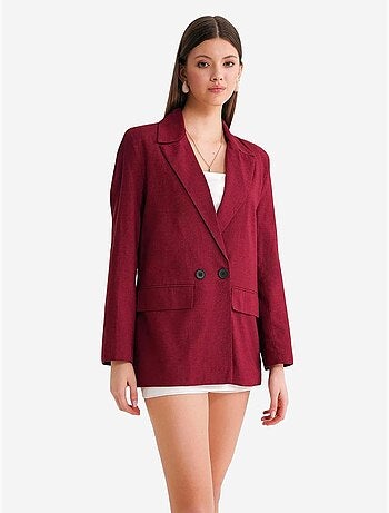 Chaqueta de mezcla de algodón y lino con cierre de botones y cuello camisero mixray