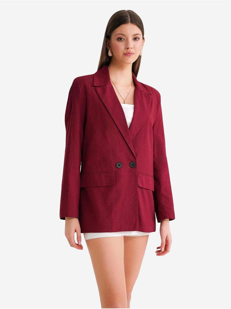 Chaqueta de mezcla de algodón y lino con cierre de botones y cuello camisero mixray Rojo burdeos - Kiabi