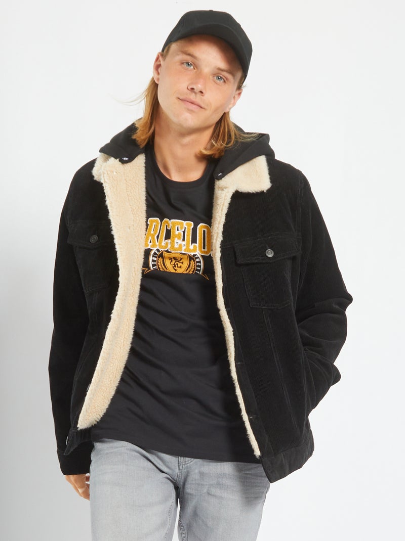Chaqueta de pana con capucha Negro - Kiabi