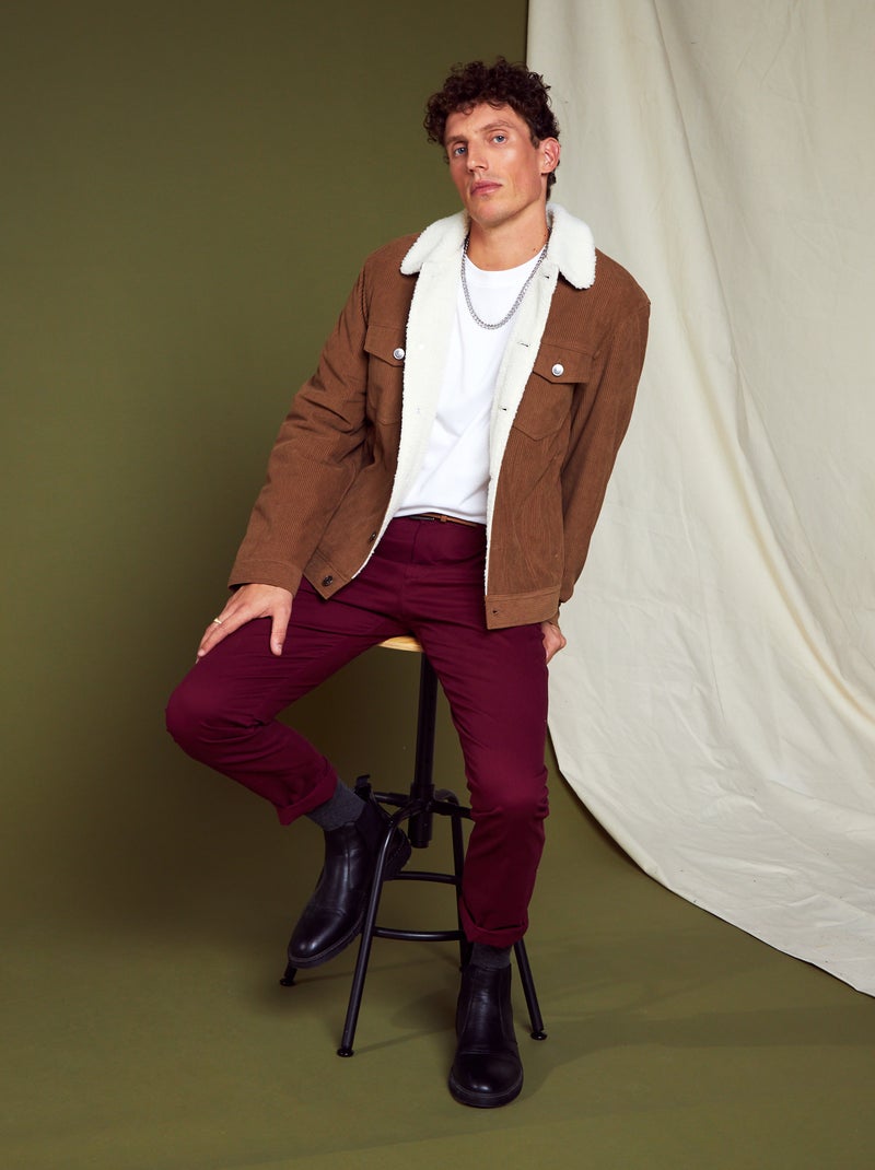 Chaqueta de pana con cuello de borreguito MARRON - Kiabi