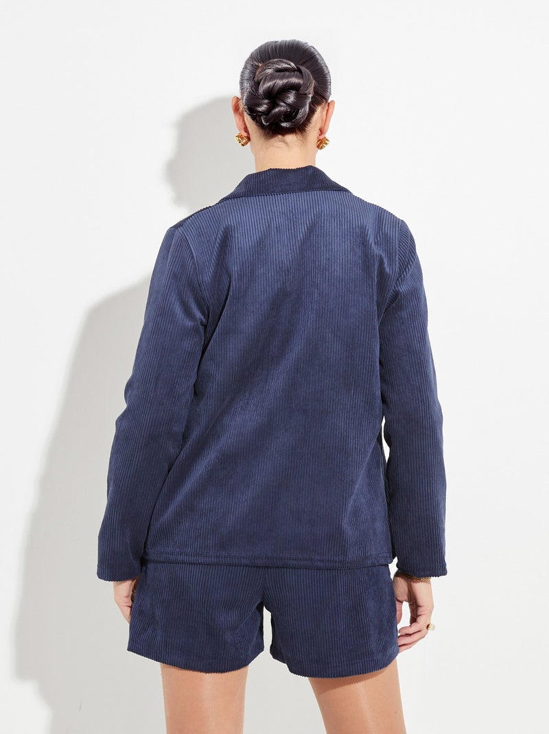 Chaqueta de pana de cintura ancha, cuello sastre - Afibel Azul marino - Kiabi