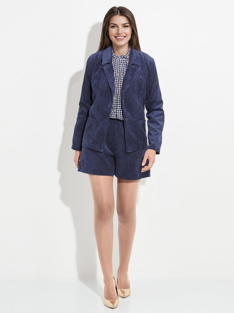 Chaqueta de pana de cintura ancha, cuello sastre - Afibel Azul marino - Kiabi