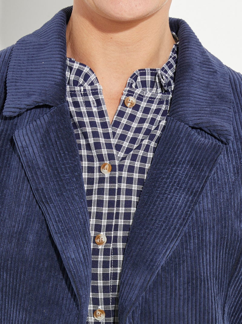 Chaqueta de pana de cintura ancha, cuello sastre - Afibel Azul marino - Kiabi