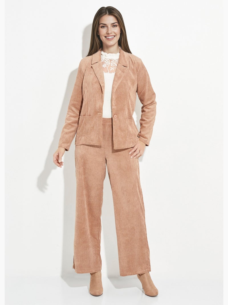 Chaqueta de pana de cintura ancha, cuello sastre - Afibel Camel - Kiabi