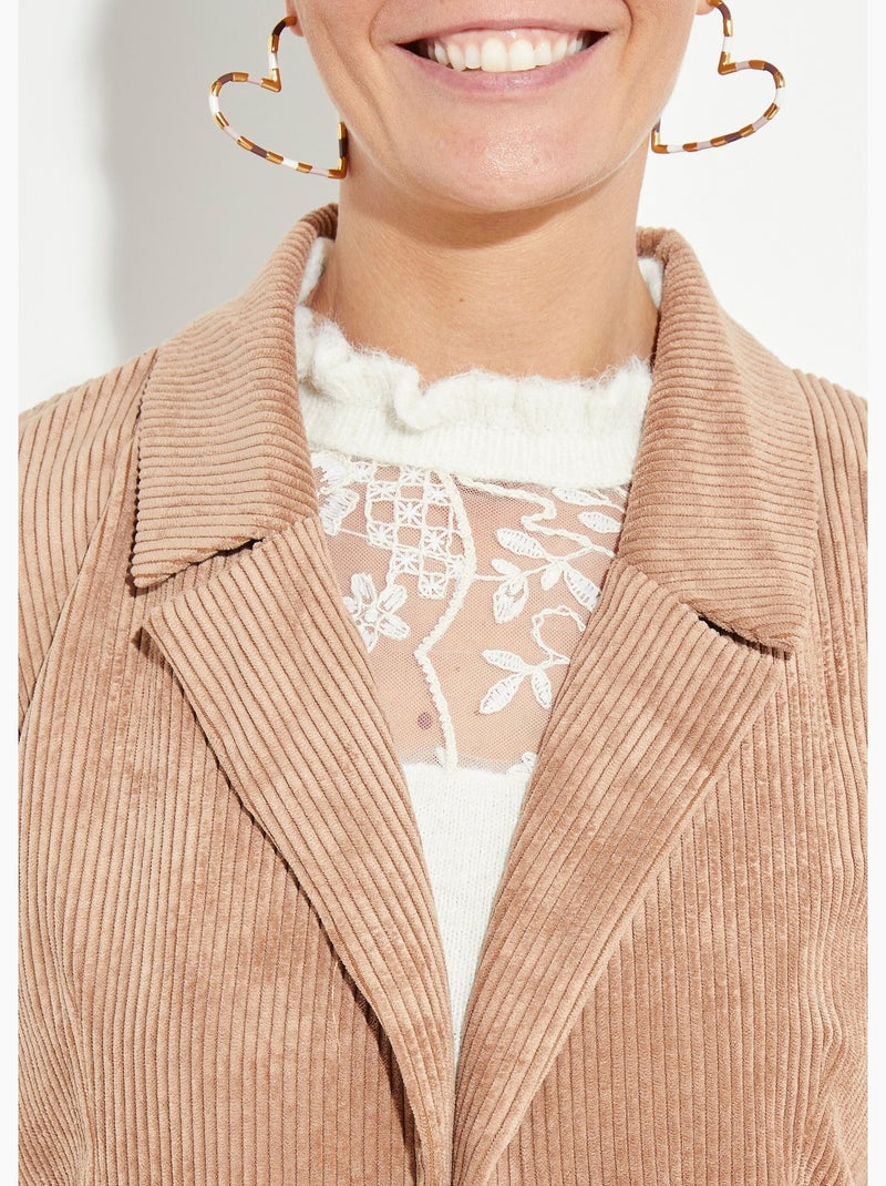 Chaqueta de pana de cintura ancha, cuello sastre - Afibel Camel - Kiabi