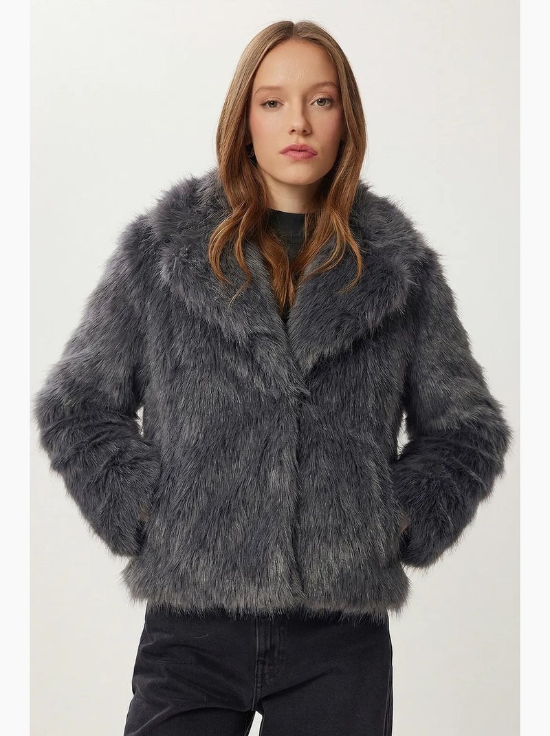 Chaqueta de pelo sintético con cuello chal istanbul Gris - Kiabi