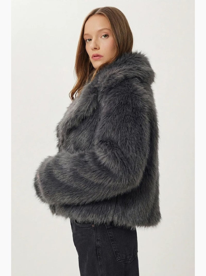 Chaqueta de pelo sintético con cuello chal istanbul Gris - Kiabi