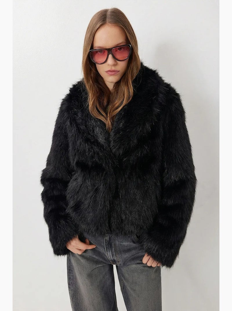 Chaqueta de pelo sintético con cuello chal istanbul Negro - Kiabi