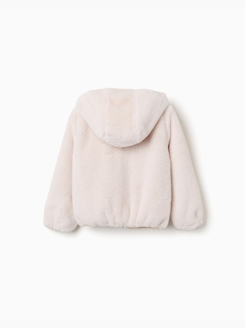 Chaqueta de peluche con capucha y bolsillos Beige claro - Kiabi