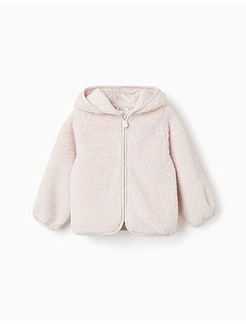 Chaqueta de peluche con capucha y cremallera frontal