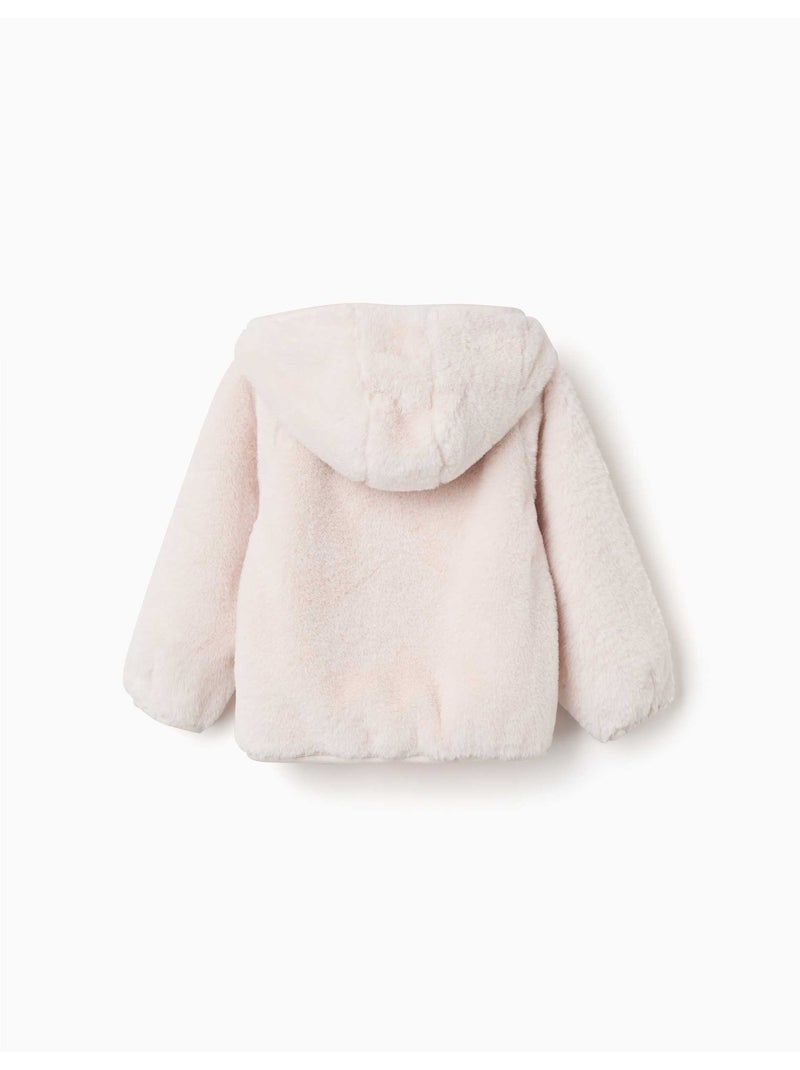 Chaqueta de peluche con capucha y cremallera frontal Beige claro - Kiabi