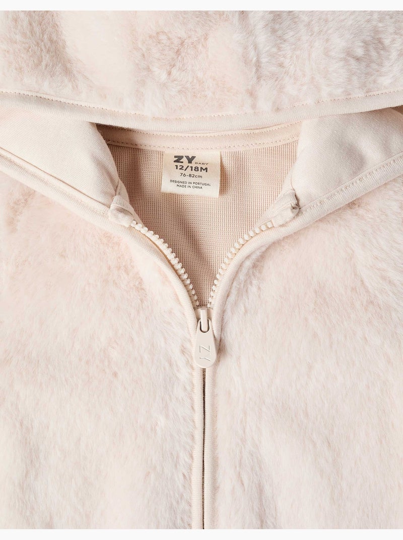 Chaqueta de peluche con capucha y cremallera frontal Beige claro - Kiabi