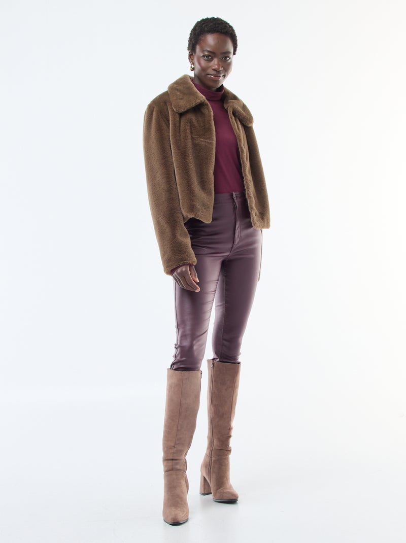 Chaqueta de piel sintética con cierre a presión Marron - Kiabi