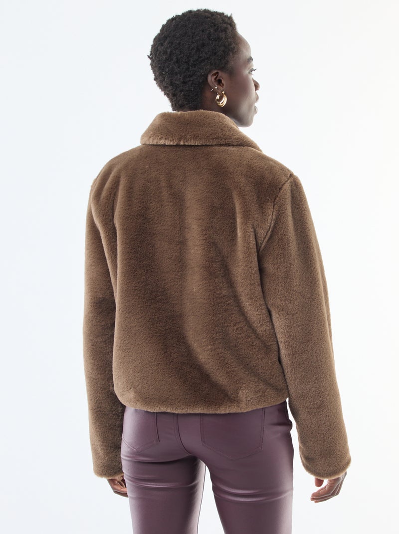 Chaqueta de piel sintética con cierre a presión Marron - Kiabi