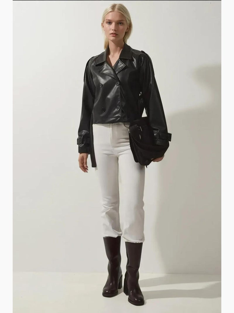 Chaqueta de piel sintética con cinturón bdart Negro - Kiabi