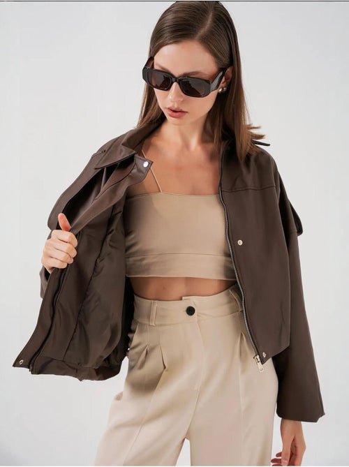 Chaqueta de piel sintética con cremallera y cuello camisero bdart - Kiabi Chaqueta de piel sintética con cremallera y cuello camisero bdart - Kiabi