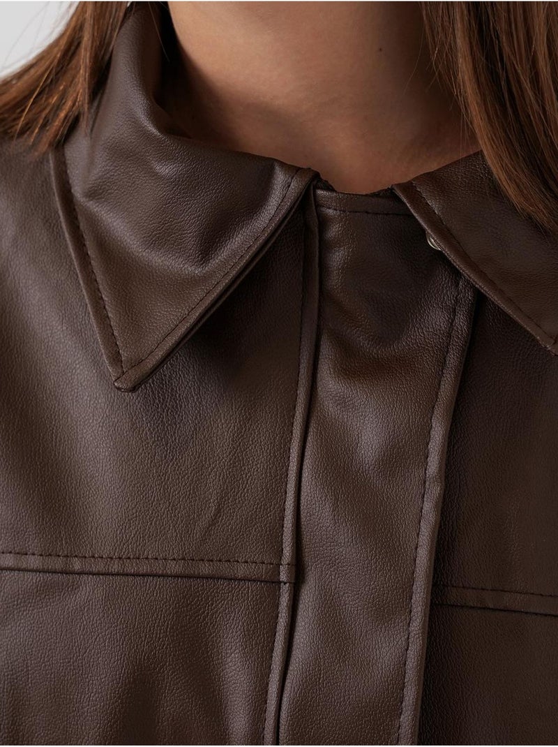 Chaqueta de piel sintética con cremallera y cuello camisero bdart Marrón - Kiabi
