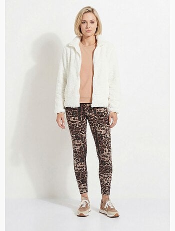 Chaqueta de piel sintética con cuello alto y mangas largas. - Afibel