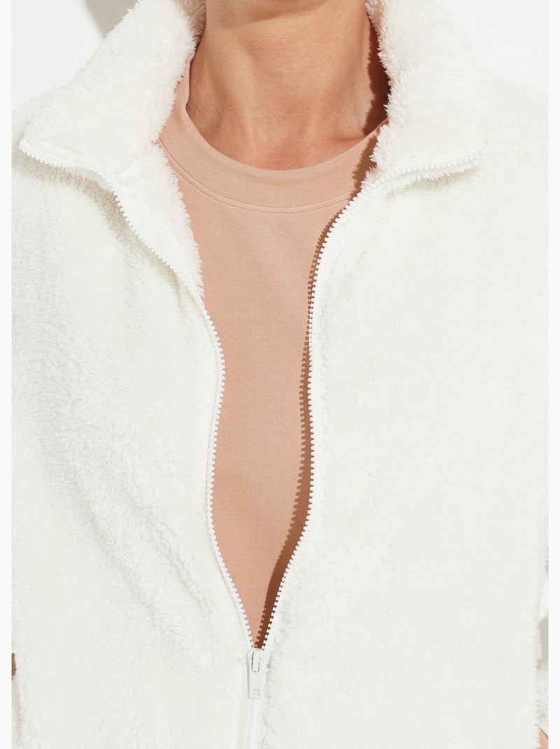 Chaqueta de piel sintética con cuello alto y mangas largas. - Afibel Crudo - Kiabi