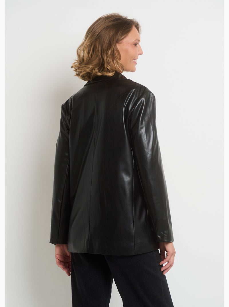Chaqueta de piel sintética con cuello sastre de 1 botón - AFIBEL Negro mate - Kiabi