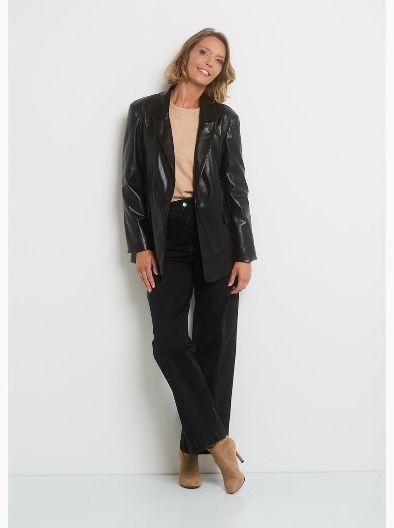Chaqueta de piel sintética con cuello sastre de 1 botón - AFIBEL Negro mate - Kiabi