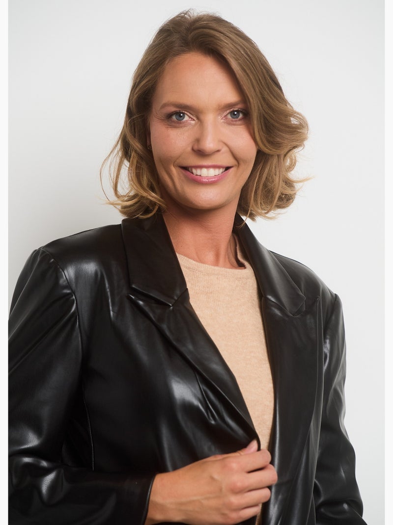 Chaqueta de piel sintética con cuello sastre de 1 botón - AFIBEL Negro mate - Kiabi