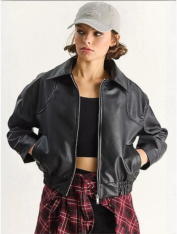 Chaqueta de piel sintética de corte relajado con cremallera y bolsillos lucci