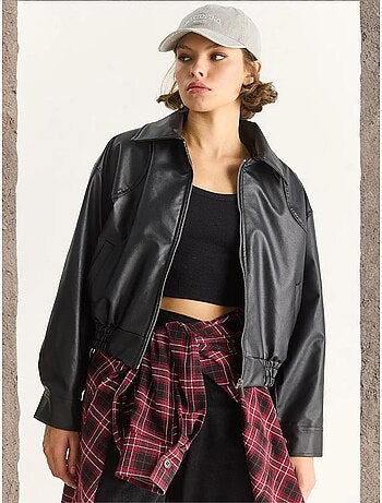 Chaqueta de piel sintética de corte relajado con cremallera y bolsillos lucci
