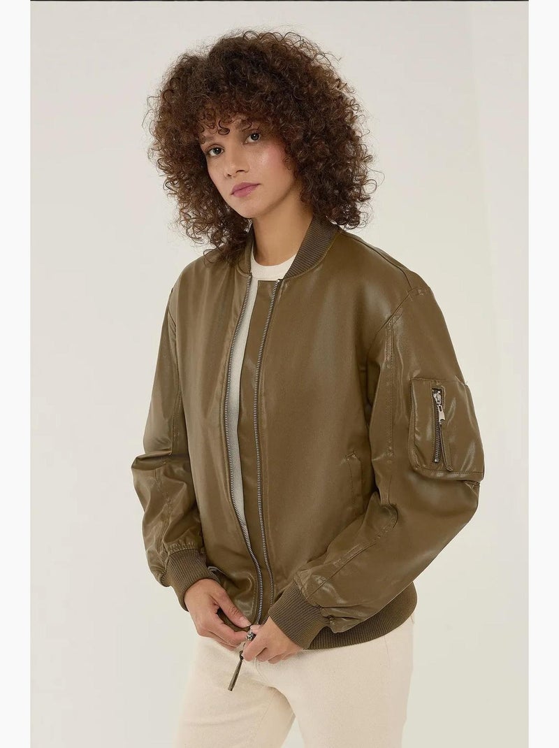Chaqueta de piel sintética de corte relajado hiccup Verde - Kiabi