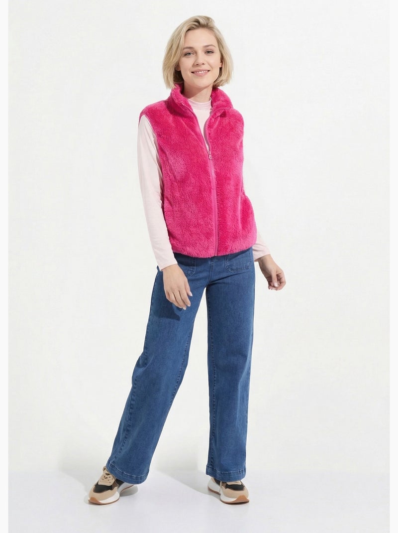 Chaqueta de piel sintética sin mangas con cuello alto - Afibel Rosa fucsia - Kiabi