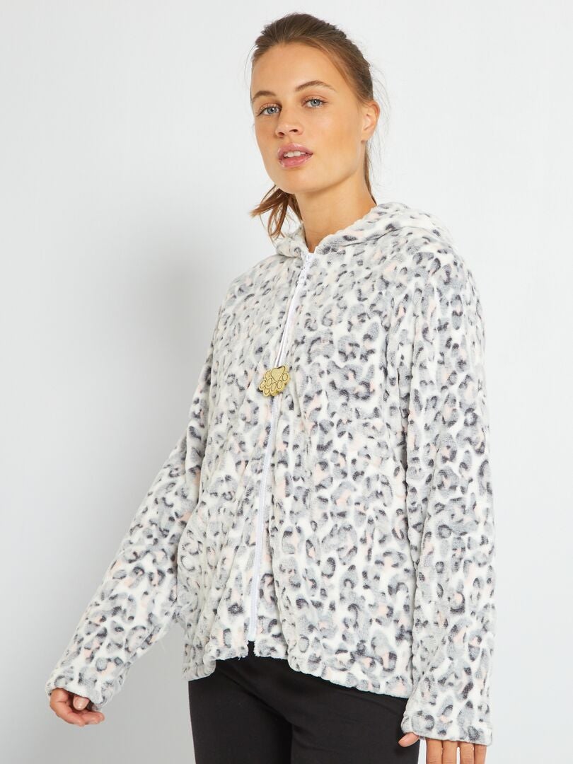 Chaqueta de pijama de tejido polar 'gato' gris - Kiabi