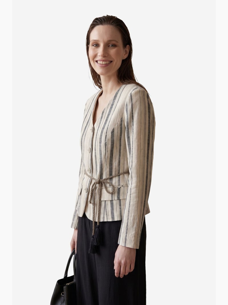 Chaqueta de popelín a rayas con cinturón my fashion Arena - Kiabi