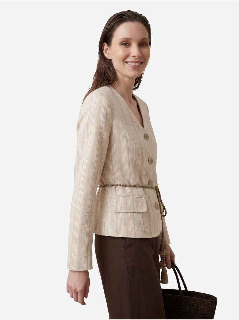 Chaqueta de popelín a rayas con cinturón my fashion Beige claro - Kiabi