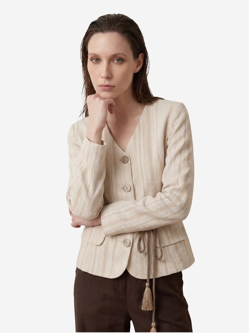 Chaqueta de popelín a rayas con cinturón my fashion Beige claro - Kiabi