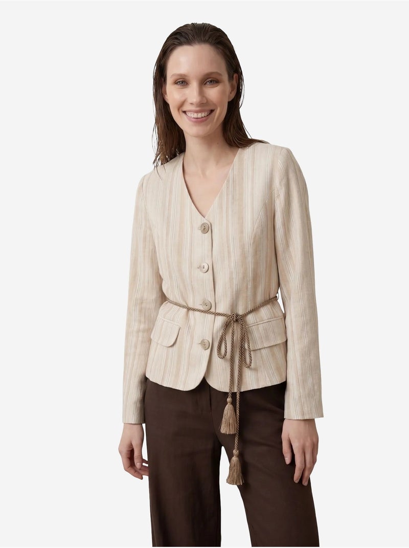 Chaqueta de popelín a rayas con cinturón my fashion Beige claro - Kiabi