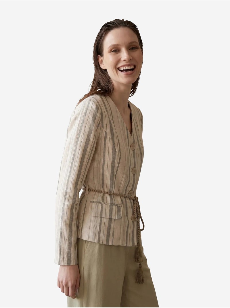 Chaqueta de popelín a rayas con cinturón my fashion Beige natural - Kiabi